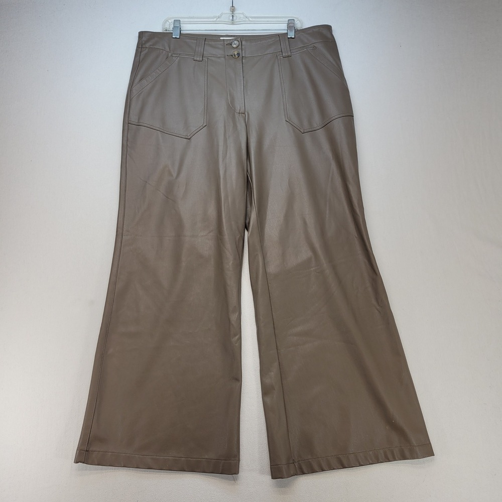 Maeve Faux Leather Pants Womens 16W Brown Wide Leg High Rise Patch Pocket